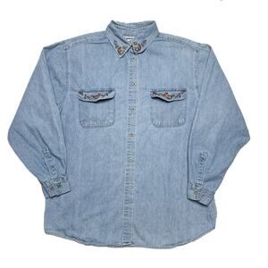 Capacity Vintage 90s Paisley Embroidered Denim Shirt Button Up Women's Large 90s